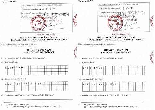 Giấy chứng nhận bộ dầu gội trị rụng tóc thảo mộc Bách Dược của sở Y Tế Hồ Chí Minh